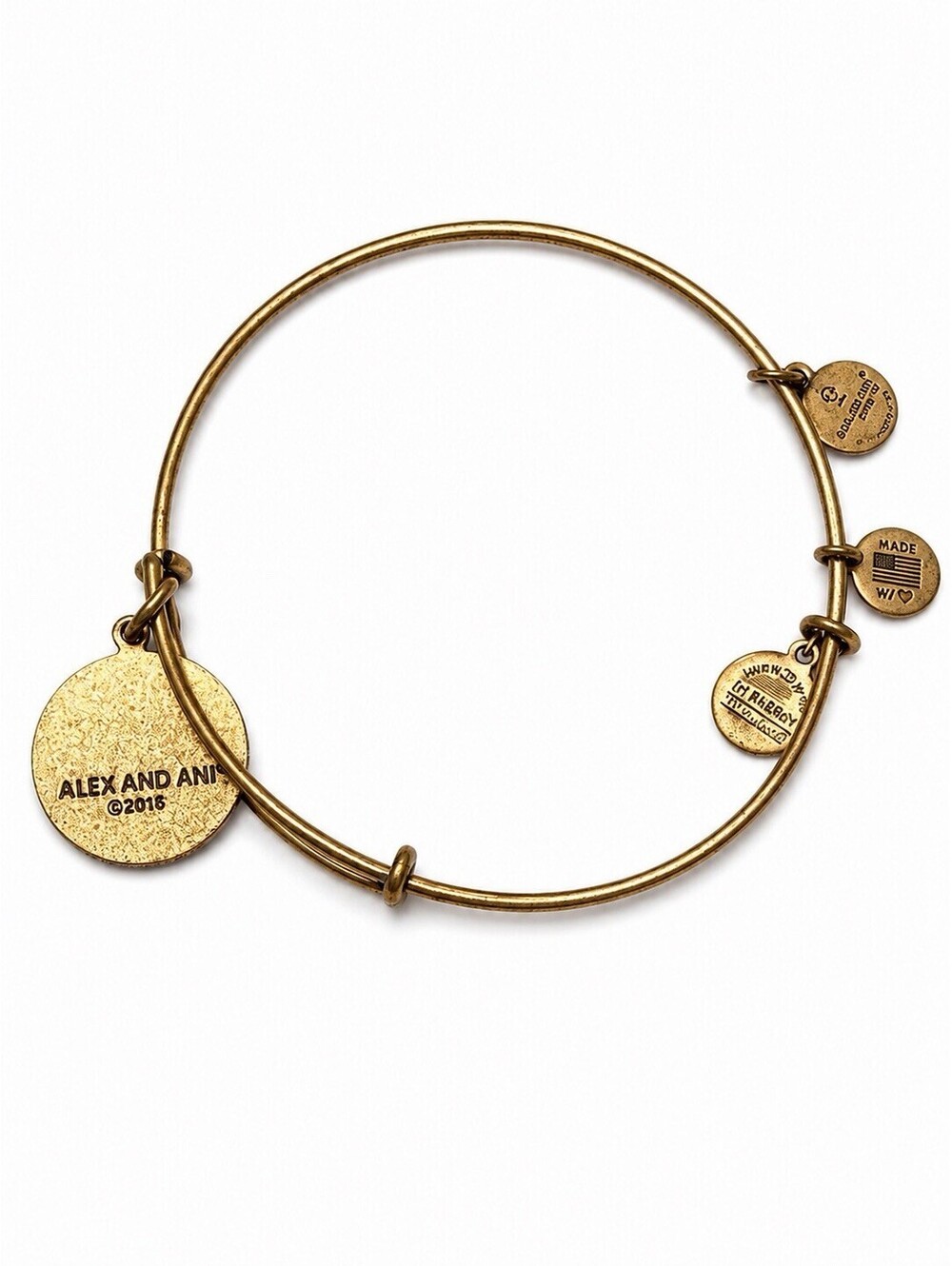 Alex and Ani Lotus Flower Charm Expandable Bangle Bracelet Gold Tone Made in USA